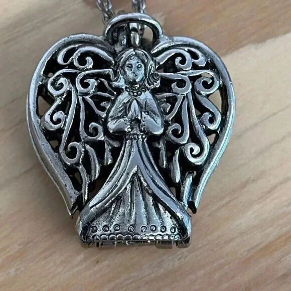 Comco Angel Praying Locket Silver tone Necklace - Picture 1 of 11